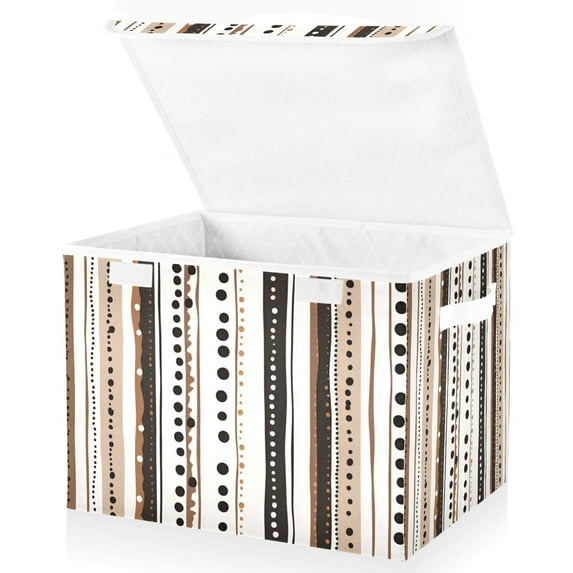Yayeee Collapsible Cube Storage Bin with Lid Fabric Closet Decorative Basket with Handles, Brown Abstract Stripes