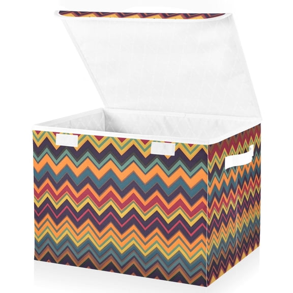 Yayeee Collapsible Cube Storage Bin with Lid Fabric Closet Decorative Basket with Handles, Brown Geometric