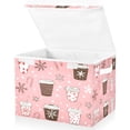 thumbnail image 1 of Yayeee Collapsible Cube Storage Bin with Lid Fabric Closet Decorative Basket with Handles, Brown Hand Drawn Cups, 1 of 7