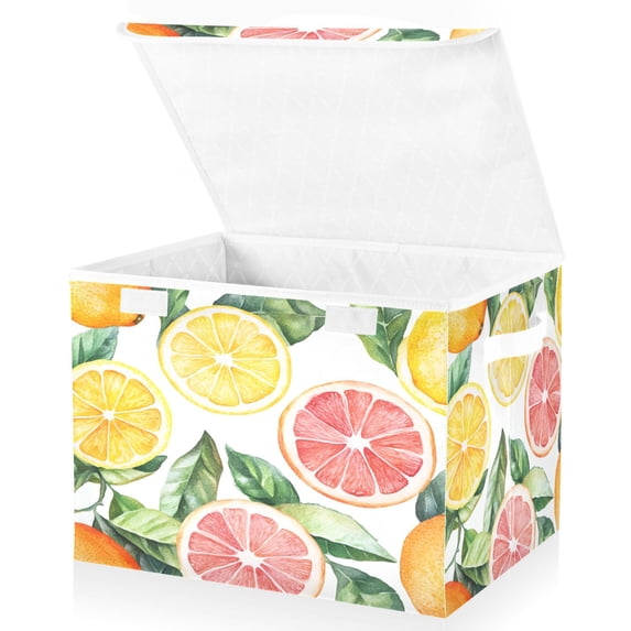Yayeee Collapsible Cube Storage Bin with Lid Fabric Closet Decorative Basket with Handles, Candy Grapefruit