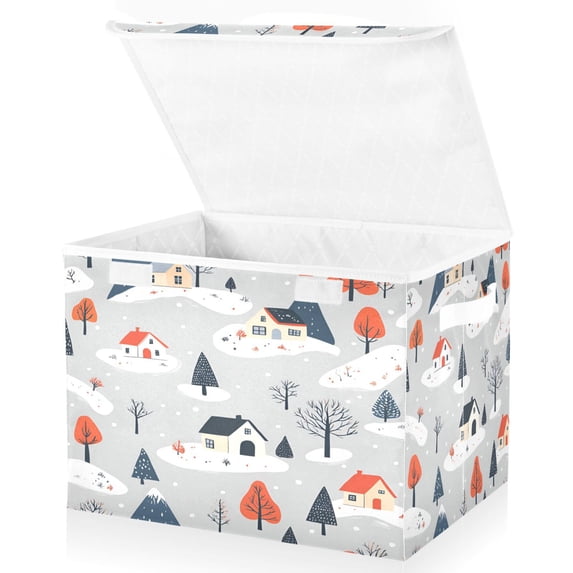 Yayeee Collapsible Cube Storage Bin with Lid Fabric Closet Decorative Basket with Handles, Cartoon Blue Houses