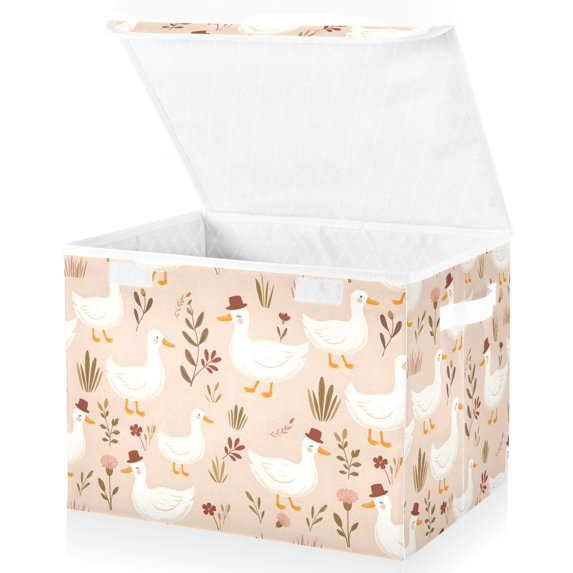 Yayeee Collapsible Storage Bin with Lid Fabric Closet Decorative Basket with Handles, Cartoon Goose Pattern