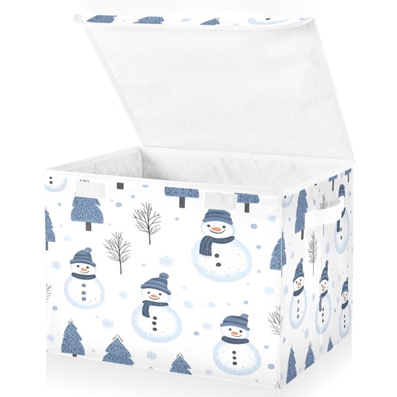 Yayeee Collapsible Cube Storage Bin with Lid Fabric Closet Decorative Basket with Handles, Cartoon Snowmen