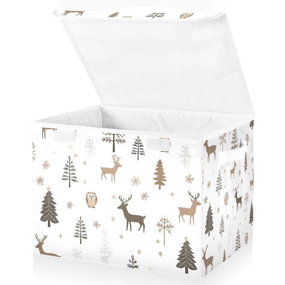 Yayeee Collapsible Cube Storage Bin with Lid Fabric Closet Decorative Basket with Handles, Christmas Forest