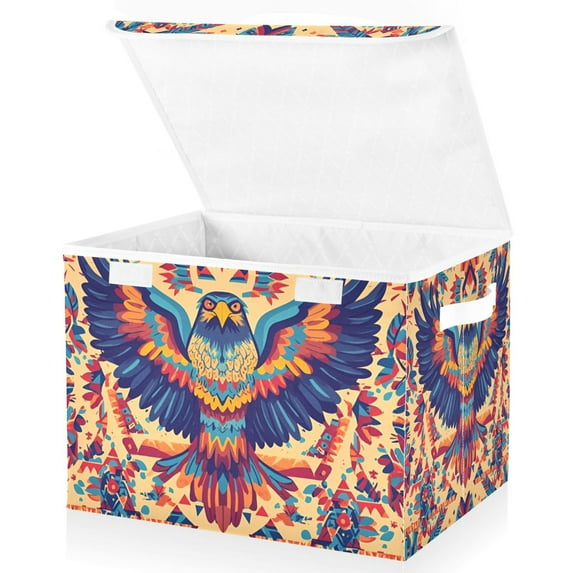 Yayeee Collapsible Cube Storage Bin with Lid Fabric Closet Decorative Basket with Handles, Colorful Abstract Eagle