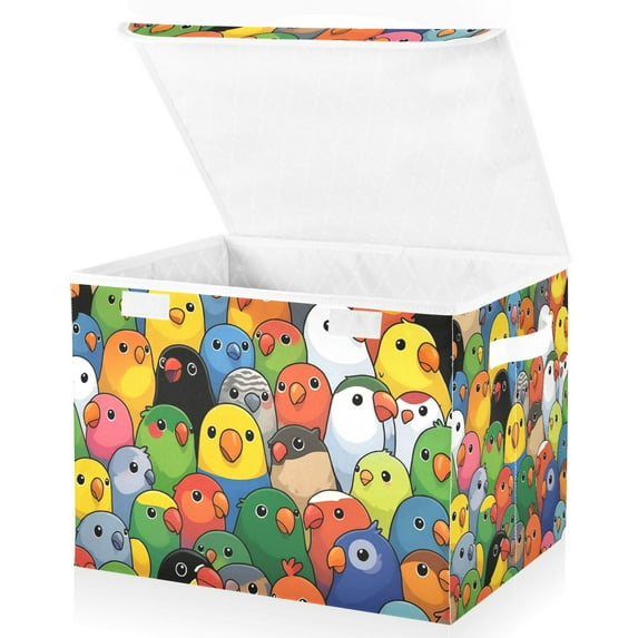 Yayeee Collapsible Cube Storage Bin with Lid Fabric Closet Decorative Basket with Handles, Colorful Birds Pattern