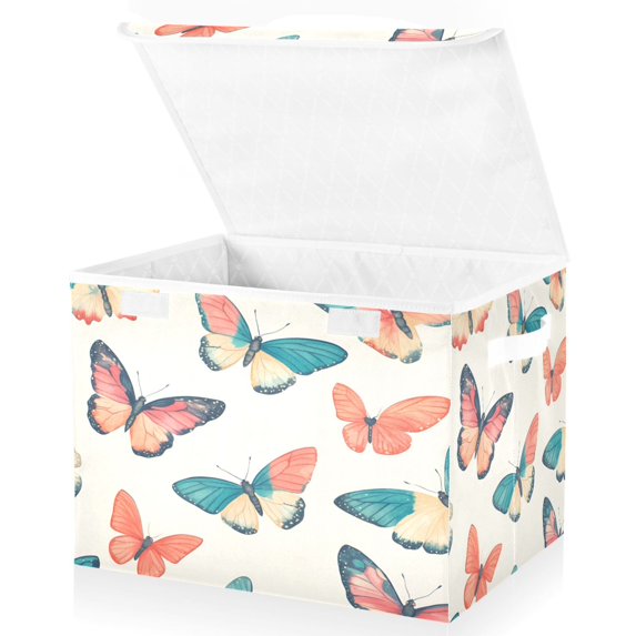 Yayeee Collapsible Cube Storage Bin with Lid Fabric Closet Decorative Basket with Handles, Colorful Butterflies