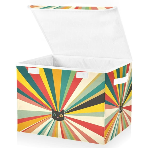 Yayeee Collapsible Cube Storage Bin with Lid Fabric Closet Decorative Basket with Handles, Colorful Cat