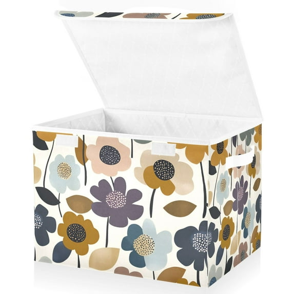 Yayeee Collapsible Cube Storage Bin with Lid Fabric Closet Decorative Basket with Handles, Colorful Floral