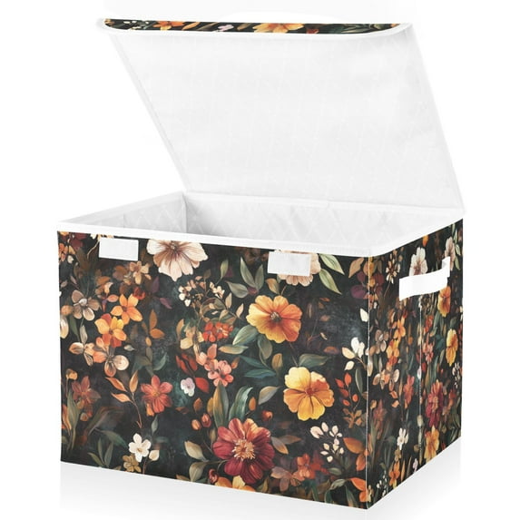 Yayeee Collapsible Cube Storage Bin with Lid Fabric Closet Decorative Basket with Handles, Colorful Flower