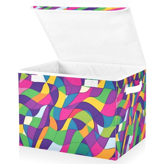 Yayeee Collapsible Cube Storage Bin with Lid Fabric Closet Decorative Basket with Handles, Colorful Plaid