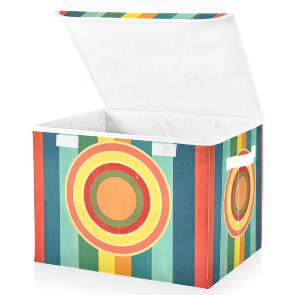 Yayeee Collapsible Cube Storage Bin with Lid Fabric Closet Decorative Basket with Handles, Colorful Stripes