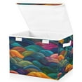 thumbnail image 1 of Yayeee Collapsible Cube Storage Bin with Lid Fabric Closet Decorative Basket with Handles, Colorful Waves Pattern, 1 of 7