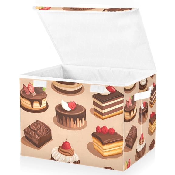 Yayeee Collapsible Cube Storage Bin with Lid Fabric Closet Decorative Basket with Handles, Creamy Cake