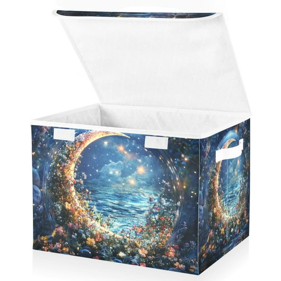 Yayeee Collapsible Cube Storage Bin with Lid Fabric Closet Decorative Basket with Handles, Crystal Moon