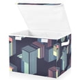thumbnail image 1 of Yayeee Collapsible Storage Bin with Lid Fabric Closet Decorative Basket with Handles, Cube Stripes, 1 of 7