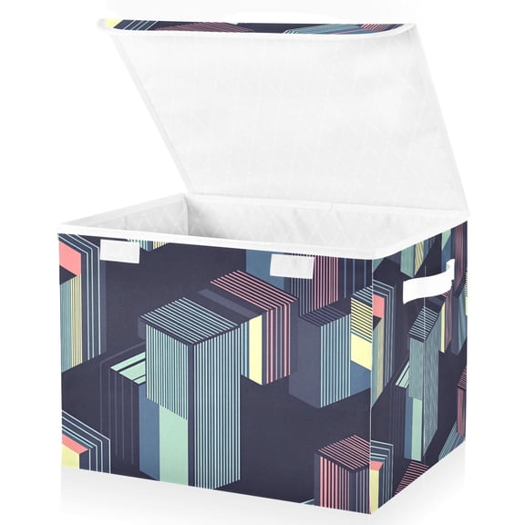 Yayeee Collapsible Cube Storage Bin with Lid Fabric Closet Decorative Basket with Handles, Cube Stripes