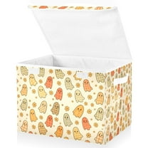 Yayeee Collapsible Cube Storage Bin with Lid Fabric Closet Decorative Basket with Handles, Cute Cartoon Ghost Pattern