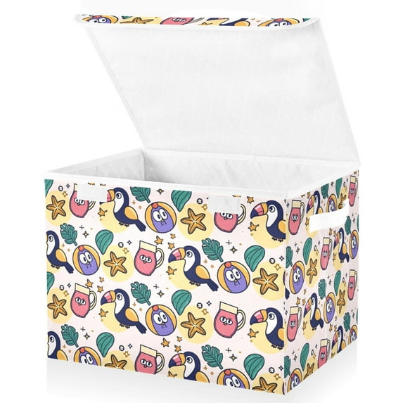 Yayeee Collapsible Cube Storage Bin with Lid Fabric Closet Decorative Basket with Handles, Cute Cartoon Pattern