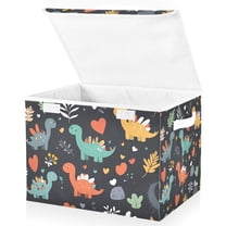 Yayeee Collapsible Cube Storage Bin with Lid Fabric Closet Decorative Basket with Handles, Cute Dinosaur
