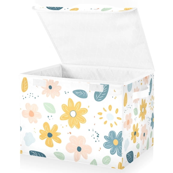 Yayeee Collapsible Cube Storage Bin with Lid Fabric Closet Decorative Basket with Handles, Cute Floral