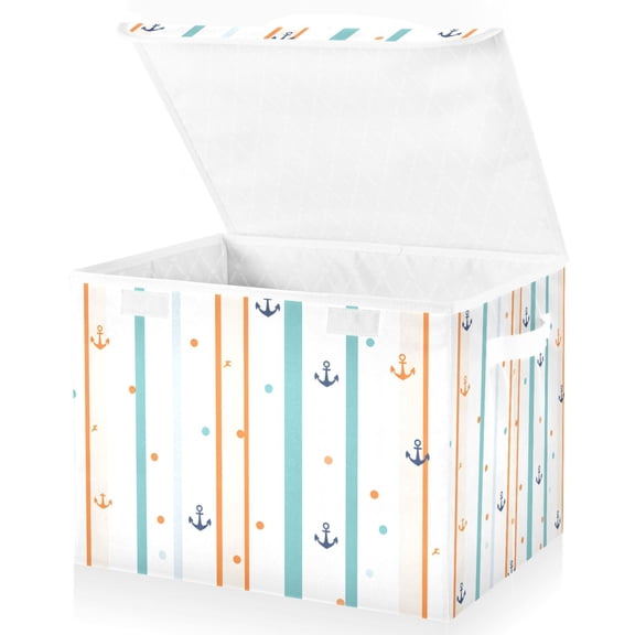 Yayeee Collapsible Cube Storage Bin with Lid Fabric Closet Decorative Basket with Handles, Cute Nautical Pattern