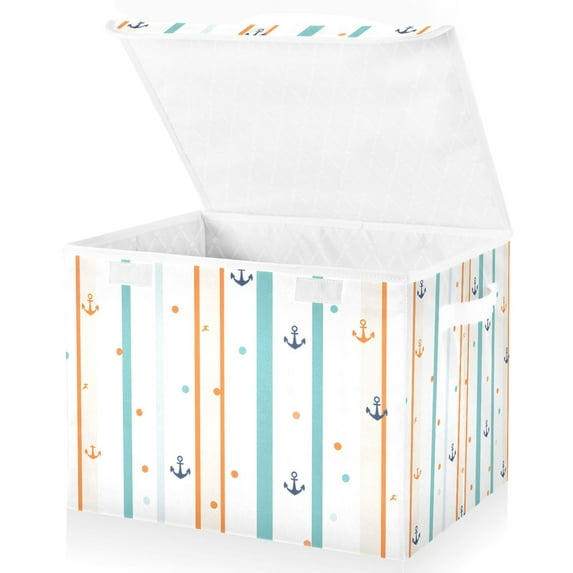 Yayeee Collapsible Cube Storage Bin with Lid Fabric Closet Decorative Basket with Handles, Cute Nautical Pattern
