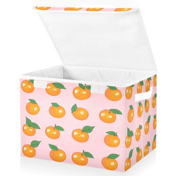 Yayeee Collapsible Cube Storage Bin with Lid Fabric Closet Decorative Basket with Handles, Cute Oranges
