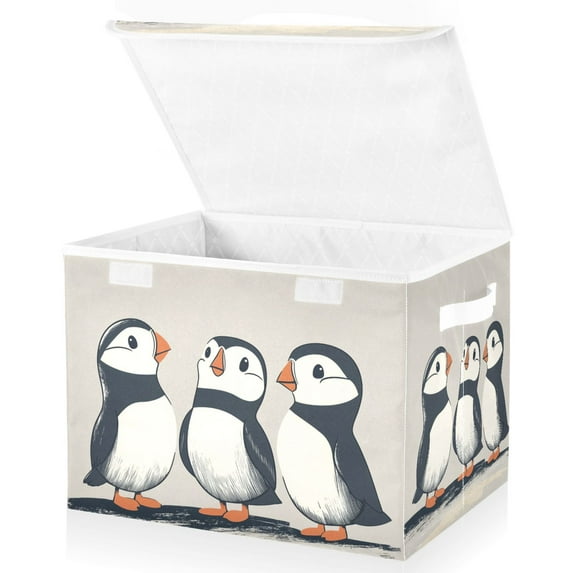 Yayeee Collapsible Cube Storage Bin with Lid Fabric Closet Decorative Basket with Handles, Cute Puffin