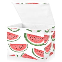 Yayeee Collapsible Cube Storage Bin with Lid Fabric Closet Decorative Basket with Handles, Cute Watermelon