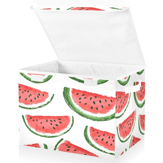 Yayeee Collapsible Cube Storage Bin with Lid Fabric Closet Decorative Basket with Handles, Cute Watermelon