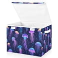 thumbnail image 1 of Yayeee Collapsible Cube Storage Bin with Lid Fabric Closet Decorative Basket with Handles, Dark Blue Jellyfish Pattern, 1 of 7