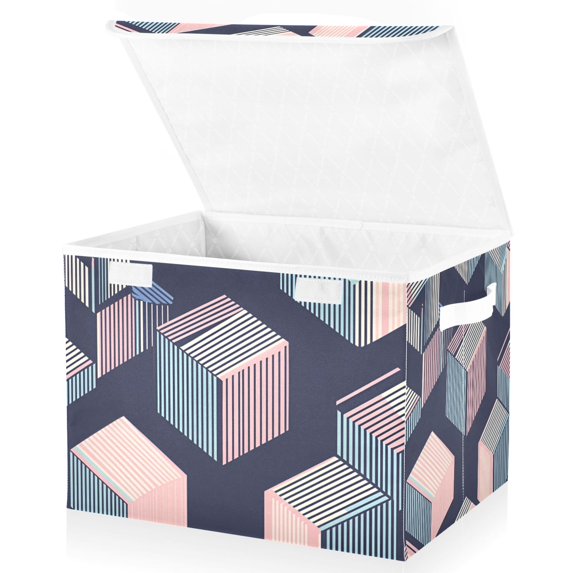 Yayeee Collapsible Storage Bin with Lid Fabric Closet Decorative Basket with Handles, Dark Cubes