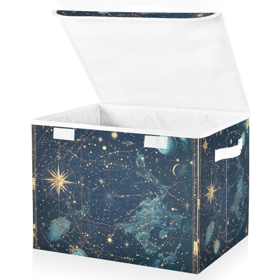Yayeee Collapsible Storage Bin with Lid Fabric Closet Decorative Basket with Handles, Dark Star Map