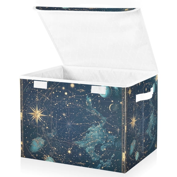 Yayeee Collapsible Cube Storage Bin with Lid Fabric Closet Decorative Basket with Handles, Dark Star Map