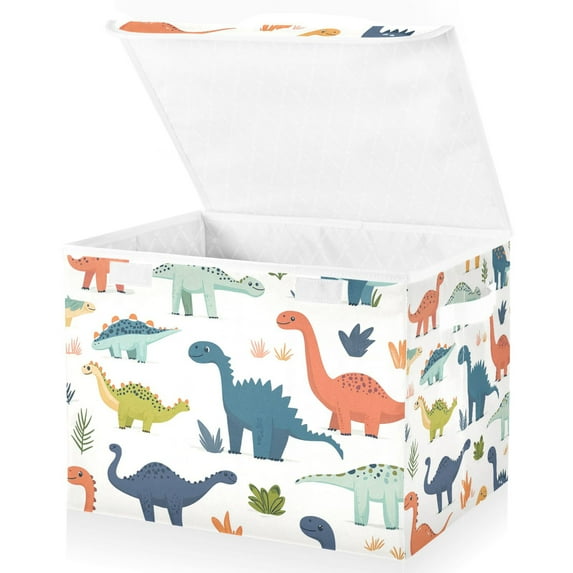 Yayeee Collapsible Cube Storage Bin with Lid Fabric Closet Decorative Basket with Handles, Dinosaur Pattern