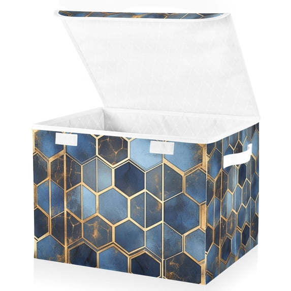 Yayeee Collapsible Storage Bin with Lid Fabric Closet Decorative Basket with Handles, Elegant Hexagon Pattern