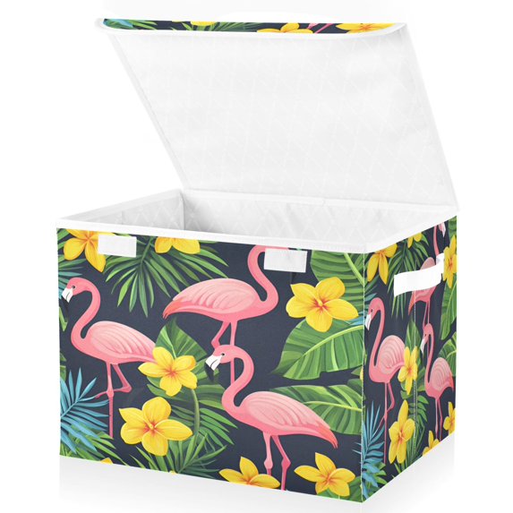 Yayeee Collapsible Storage Bin with Lid Fabric Closet Decorative Basket with Handles, Flamingo Pattern