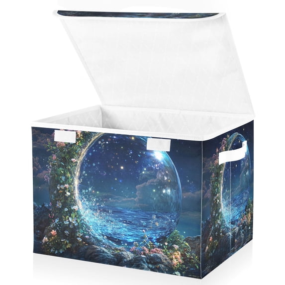 Yayeee Collapsible Cube Storage Bin with Lid Fabric Closet Decorative Basket with Handles, Floral Occean