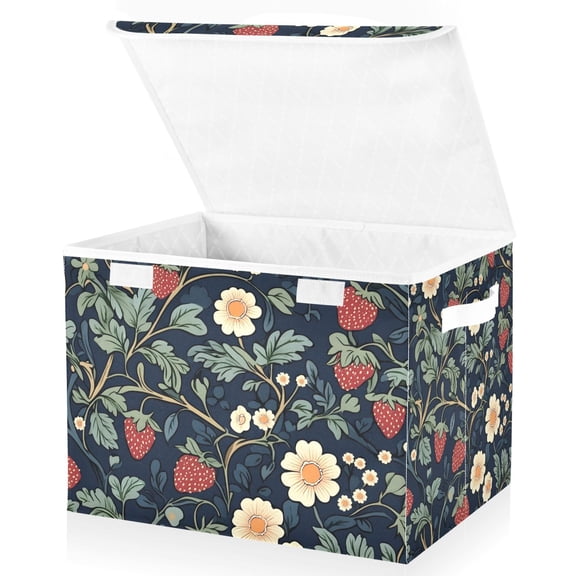 Yayeee Collapsible Cube Storage Bin with Lid Fabric Closet Decorative Basket with Handles, Floral Raspberry Pattern