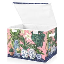 Yayeee Collapsible Cube Storage Bin with Lid Fabric Closet Decorative Basket with Handles, Floral Vase