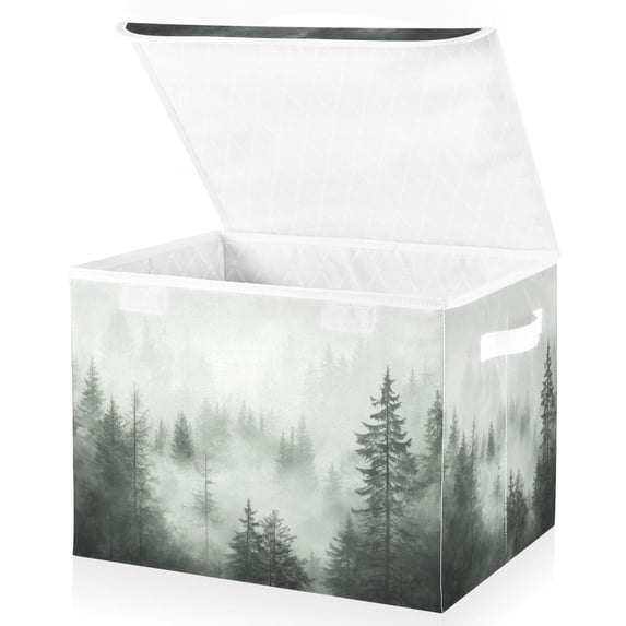 Yayeee Collapsible Cube Storage Bin with Lid Fabric Closet Decorative Basket with Handles, Foggy Forest