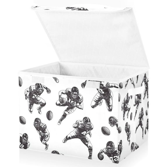 Yayeee Collapsible Cube Storage Bin with Lid Fabric Closet Decorative Basket with Handles, Football Player Pattern