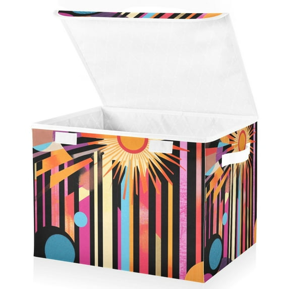 Yayeee Collapsible Cube Storage Bin with Lid Fabric Closet Decorative Basket with Handles, Futuristic Sun