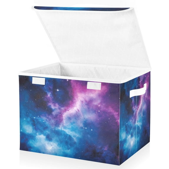 Yayeee Collapsible Cube Storage Bin with Lid Fabric Closet Decorative Basket with Handles, Galaxy Pattern