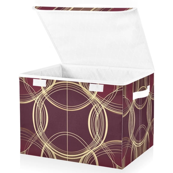 Yayeee Collapsible Cube Storage Bin with Lid Fabric Closet Decorative Basket with Handles, Gold Abstract Pattern