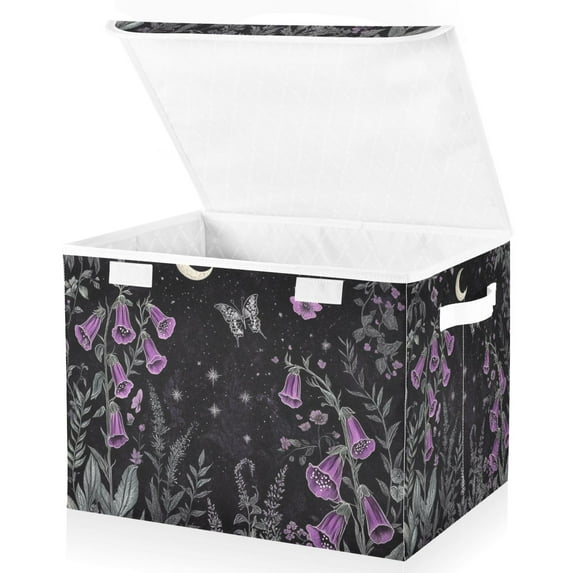 Yayeee Collapsible Cube Storage Bin with Lid Fabric Closet Decorative Basket with Handles, Gothic Floral Print