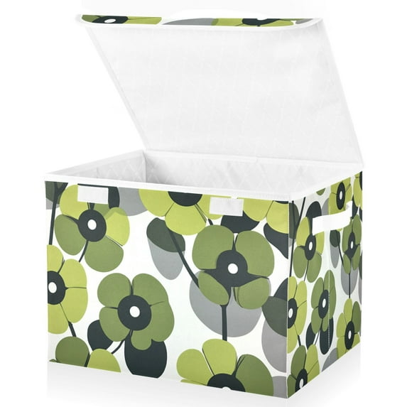 Yayeee Collapsible Cube Storage Bin with Lid Fabric Closet Decorative Basket with Handles, Gray Floral