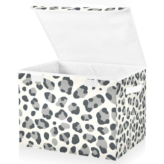 Yayeee Collapsible Cube Storage Bin with Lid Fabric Closet Decorative Basket with Handles, Gray Leopard Pattern