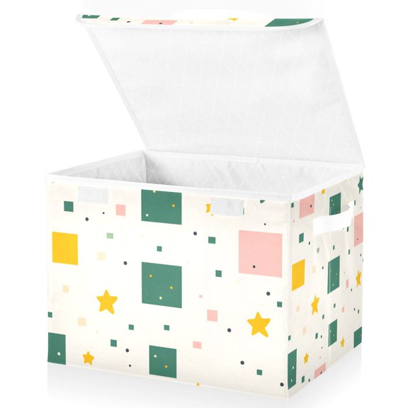 Yayeee Collapsible Cube Storage Bin with Lid Fabric Closet Decorative Basket with Handles, Green Abstract Pattern